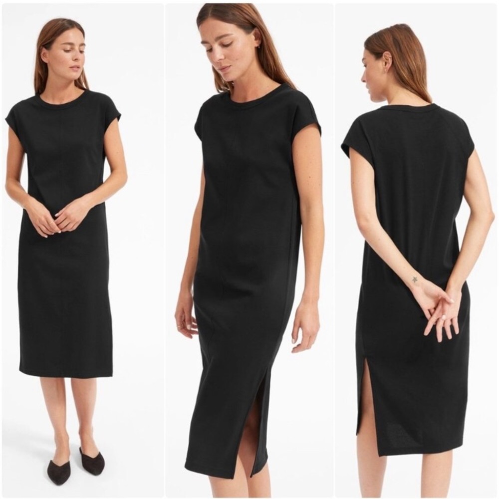 Everlane Black Classic Cotton Short Sleeve Midi Dress
